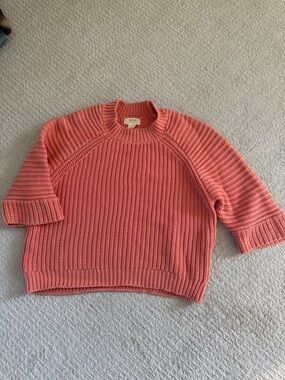 Maeve Coral Ribbed Crewneck Sweater
